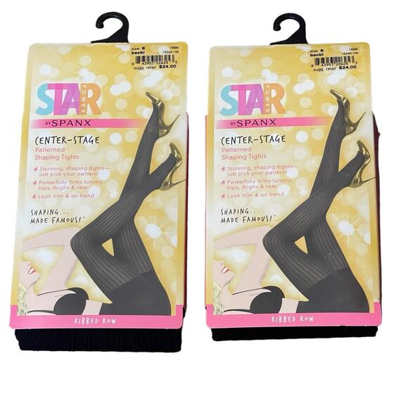 TWO Spanx Star Power Center-Stage Patterned Shaping Tights Ribbed Row Size E NEW - Picture 1 of 10
